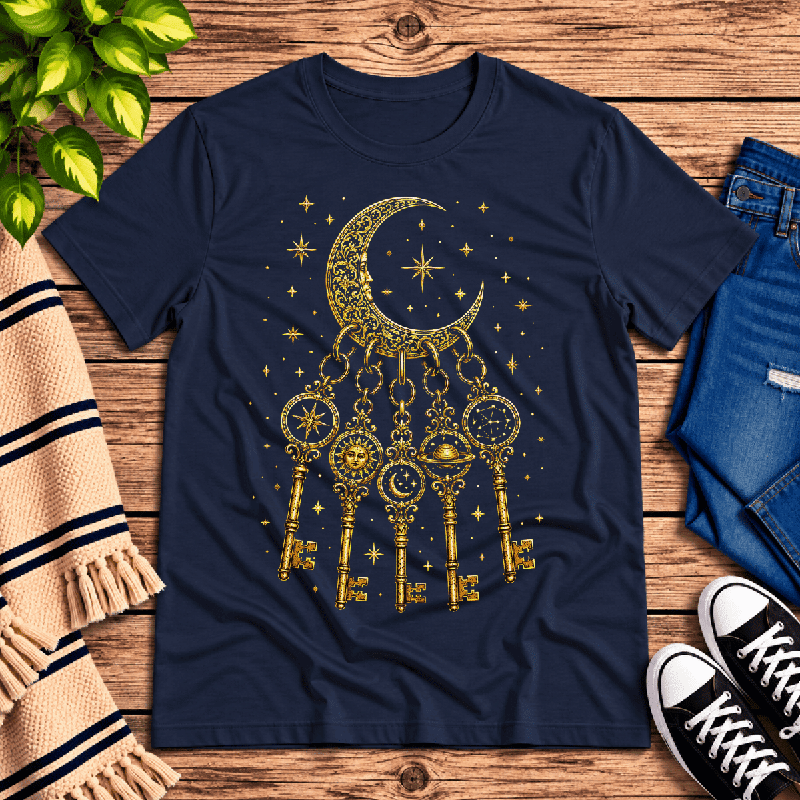 Cosmic Keyring Premium T-Shirt in navy, flat lay