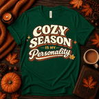 Cozy Season Premium T-Shirt in evergreen, flat lay with fall props