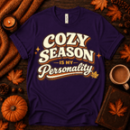 Cozy Season Premium T-Shirt in team purple, flat lay with fall props