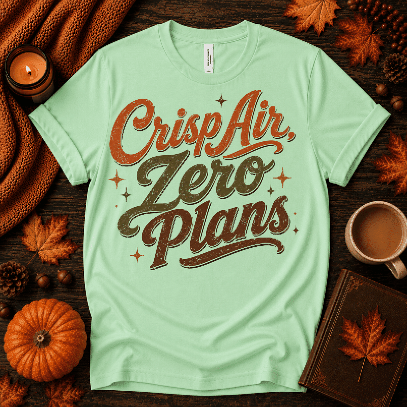Crisp Air Premium T-Shirt in mint, flat lay with autumn props