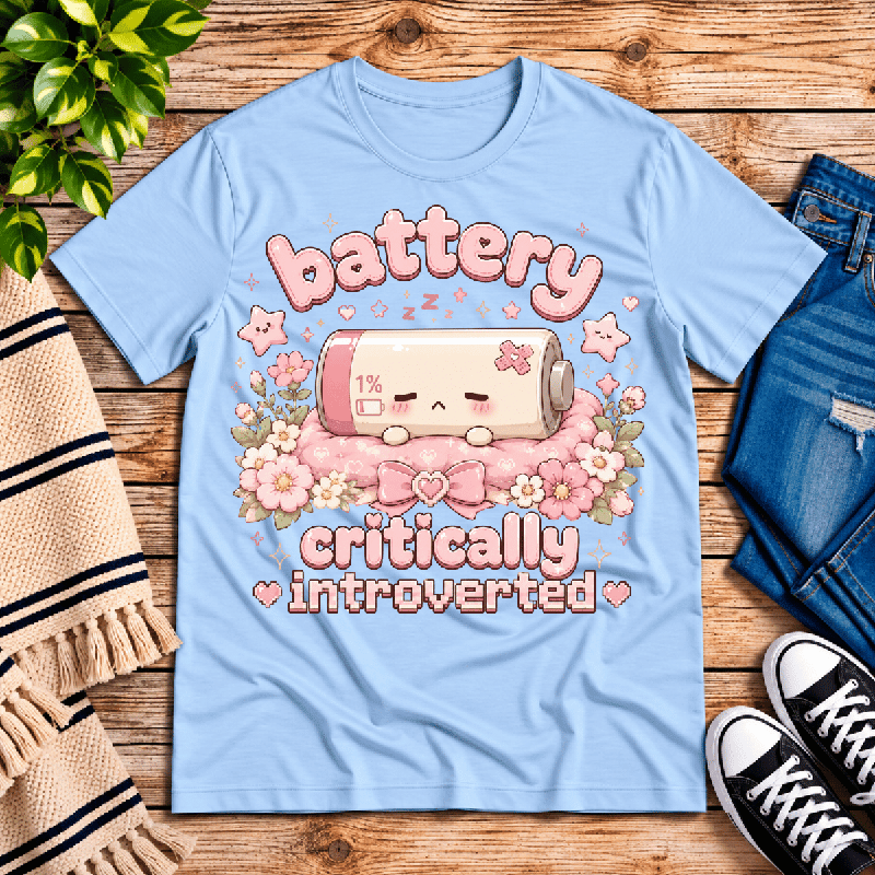 Critical Battery Premium T-Shirt in baby blue, flat lay