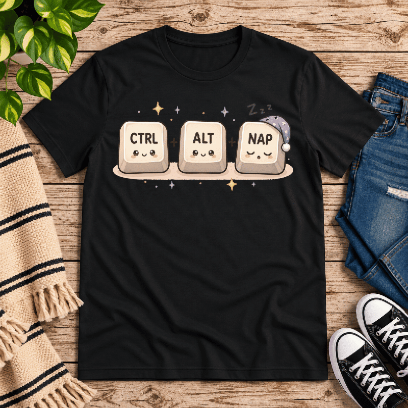 CTRL + ALT + NAP Premium T-Shirt in vintage black, flat lay