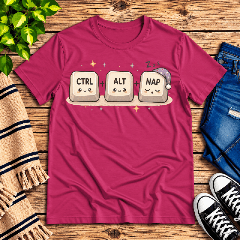 CTRL + ALT + NAP Premium T-Shirt in berry, flat lay
