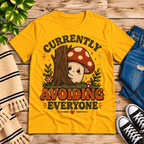 Currently Avoiding Premium T-Shirt in gold, flat lay