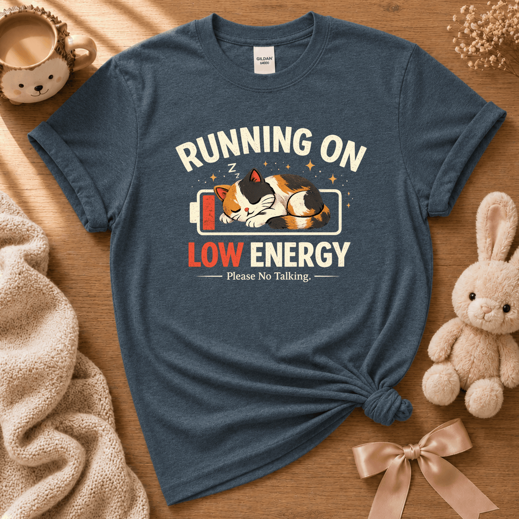 Low Energy cute animal graphic t-shirt cozy flat lay in dark heather.