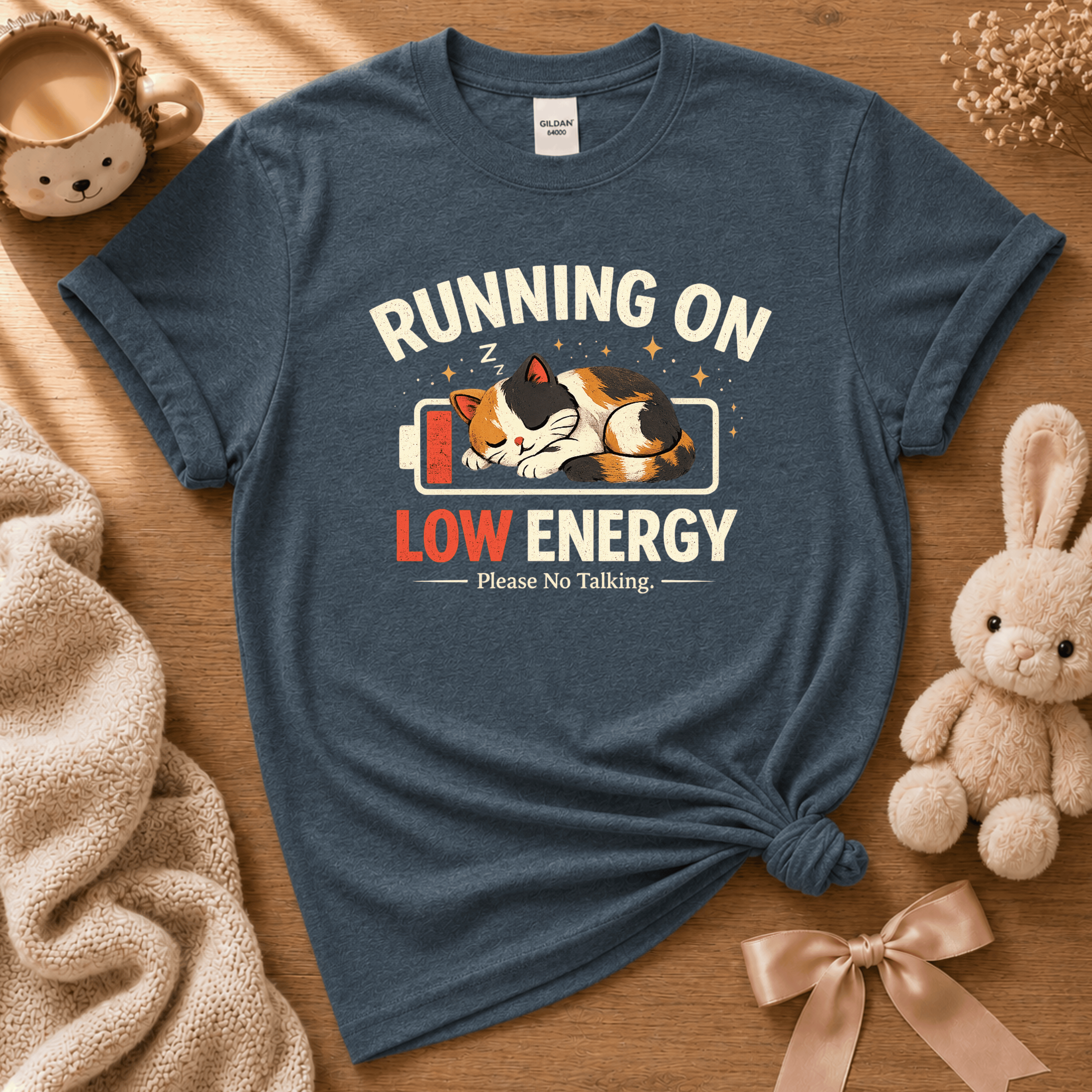 Low Energy cute animal graphic t-shirt cozy flat lay in dark heather.