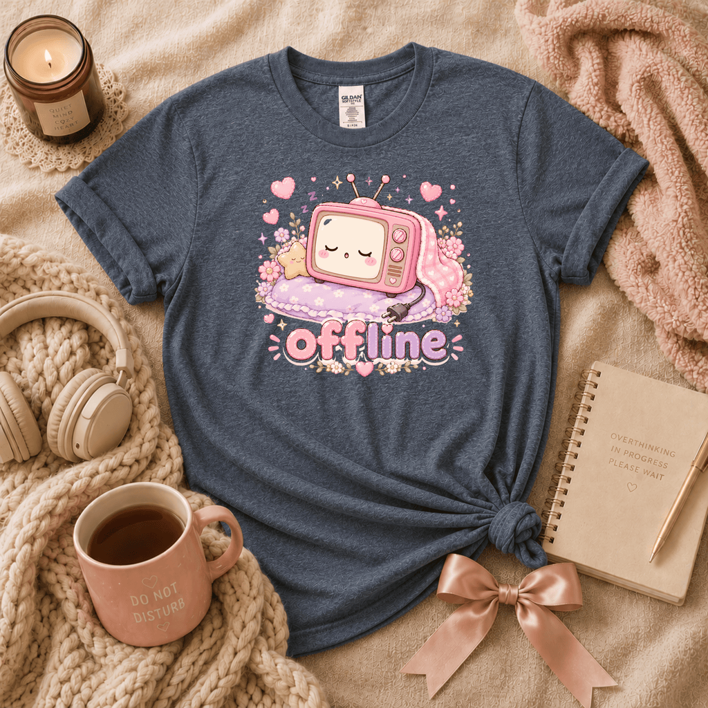 Offline introvert graphic t-shirt cozy flat lay in dark heather.
