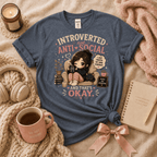 Not Anti Social introvert graphic t-shirt cozy flat lay in dark heather.