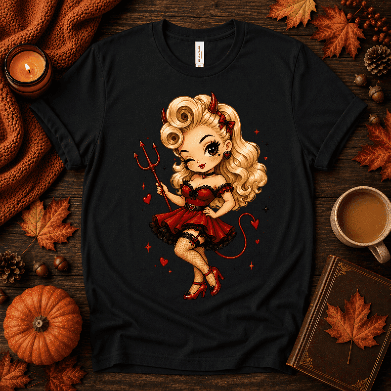 Devilish Daisy Premium T-Shirt in vintage black, flat lay
