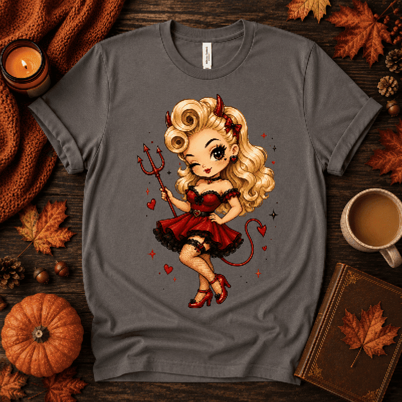 Devilish Daisy Premium T-Shirt in asphalt gray, flat lay