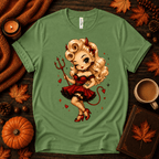 Devilish Daisy Premium T-Shirt in leaf green, flat lay