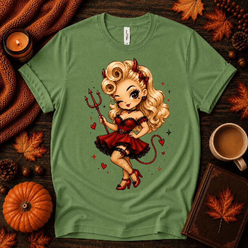 Devilish Daisy Premium T-Shirt in leaf green, flat lay