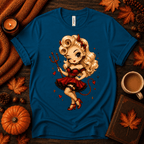 Devilish Daisy Premium T-Shirt in deep teal, flat lay