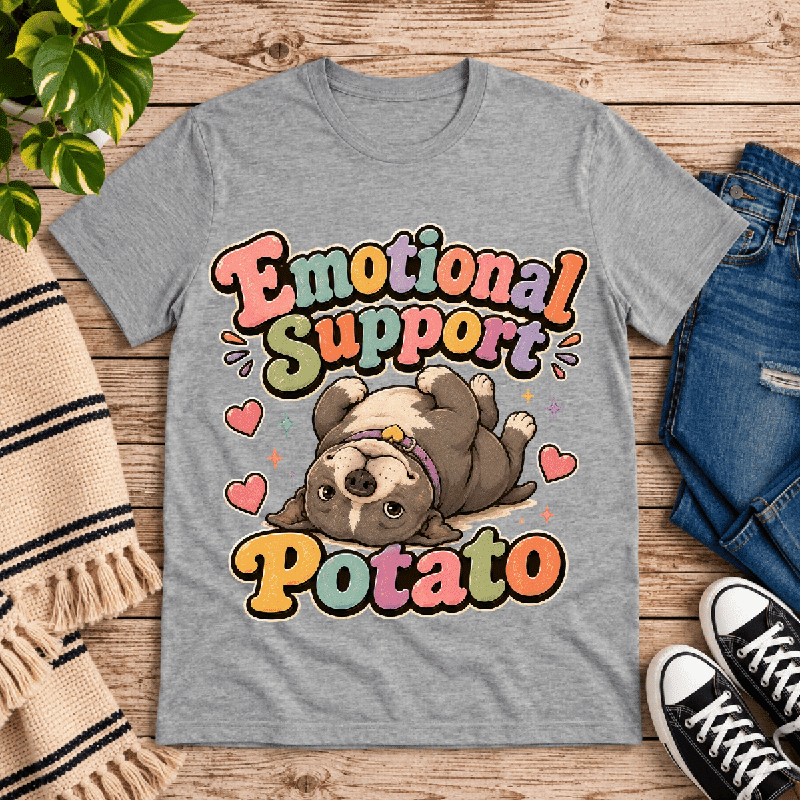 Emotional Support Potato Premium T-Shirt in athletic heather gray, flat lay