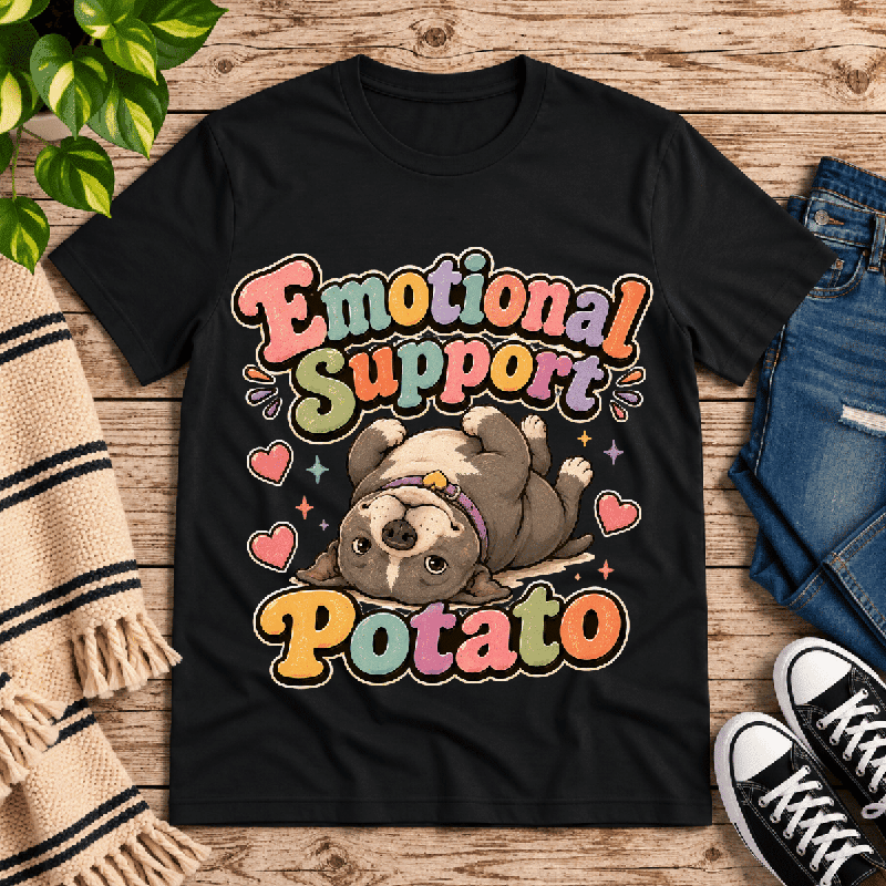 Emotional Support Potato Premium T-Shirt in vintage black, flat lay