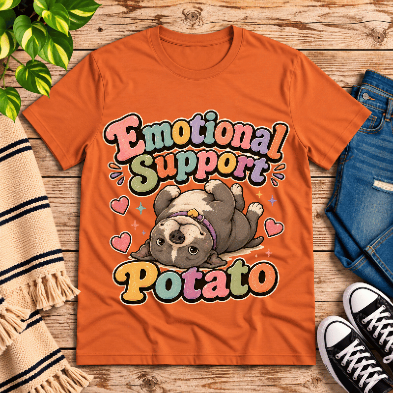Emotional Support Potato Premium T-Shirt in burnt orange, flat lay