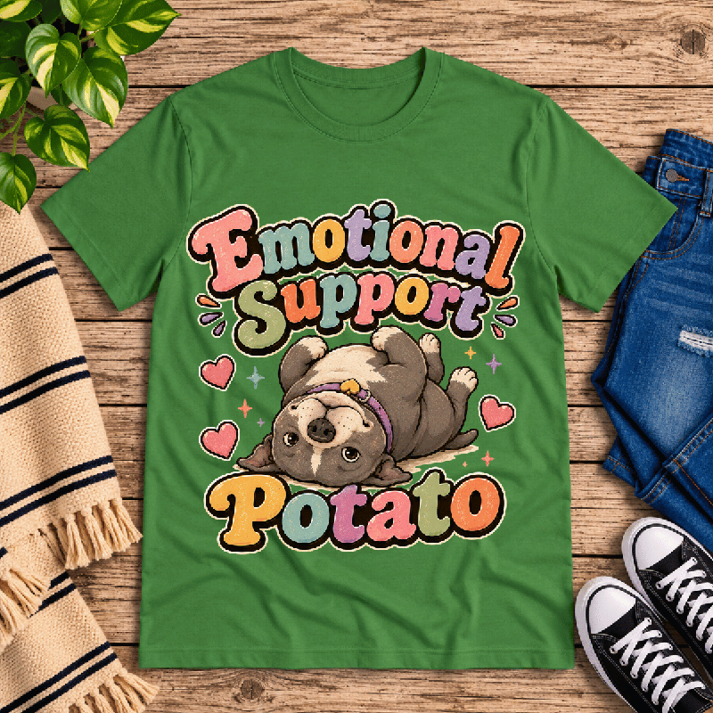 Emotional Support Potato Premium T-Shirt in leaf green, flat lay
