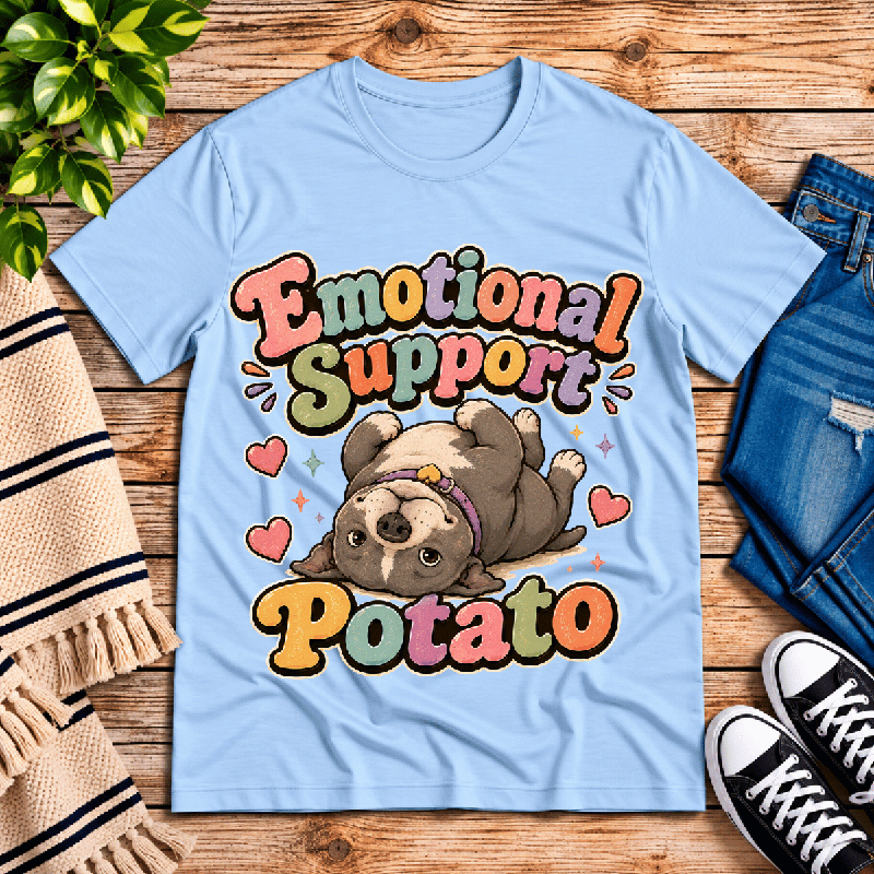 Emotional Support Potato Premium T-Shirt in baby blue, flat lay