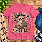 Emotional Support Potato Premium T-Shirt in charity pink, flat lay