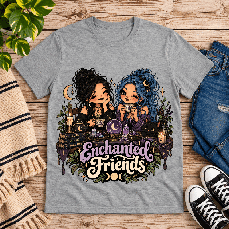 Enchanted Friends Premium T-Shirt in athletic heather gray, flat lay
