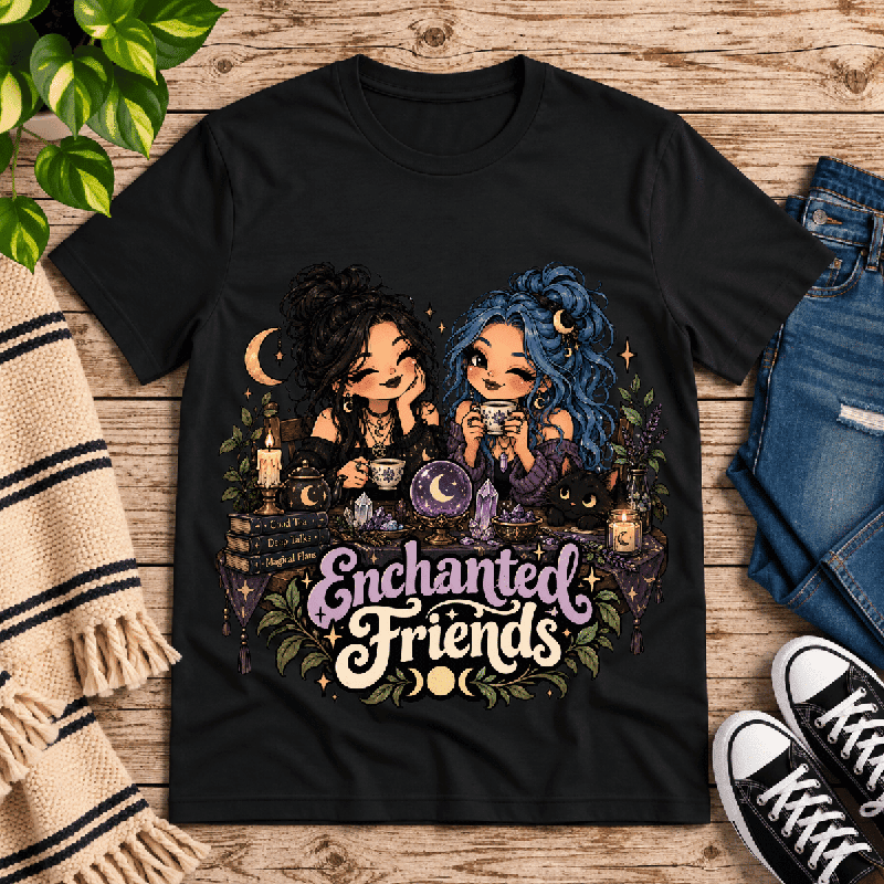 Enchanted Friends Premium T-Shirt in vintage black, flat lay