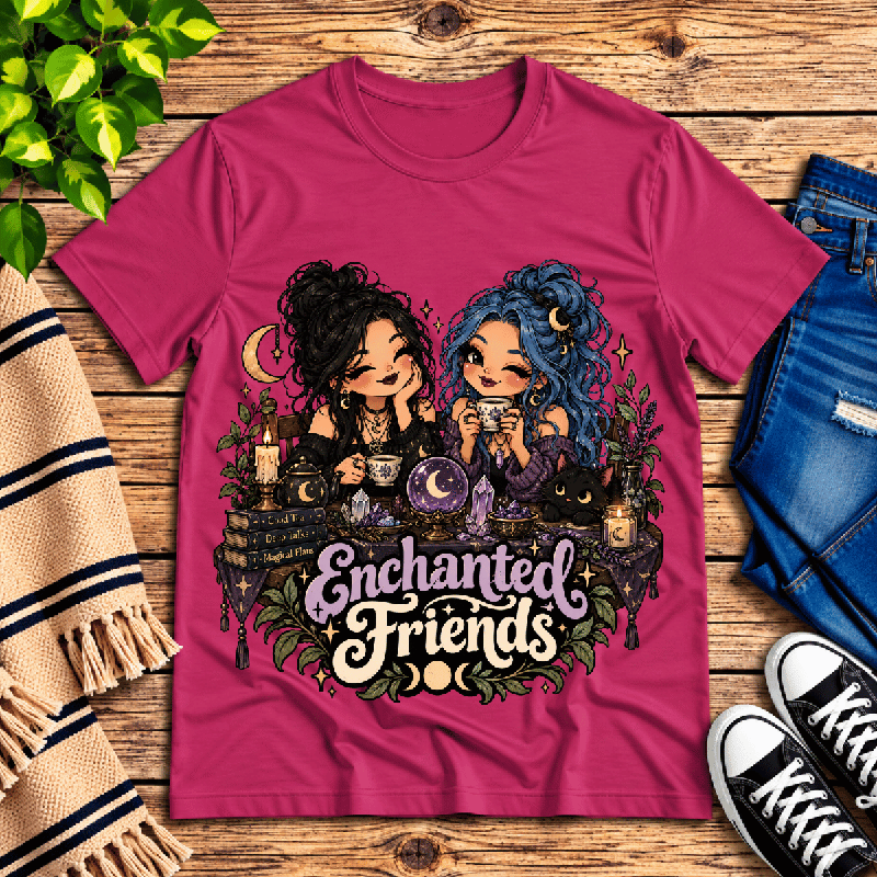 Enchanted Friends Premium T-Shirt in berry, flat lay
