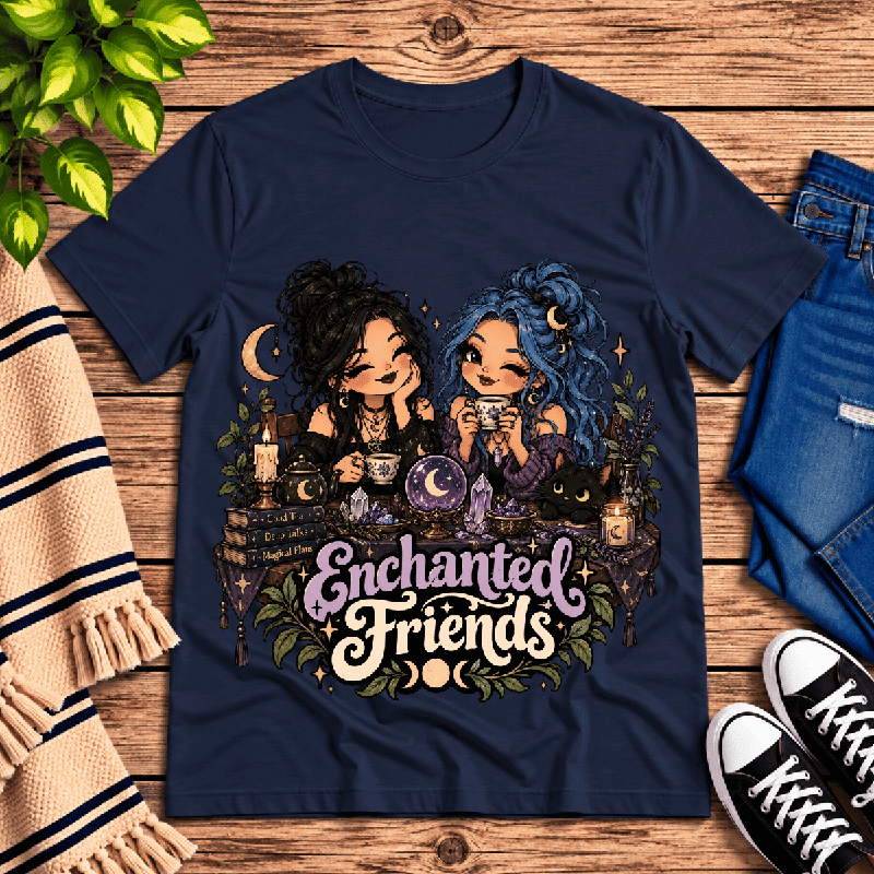 Enchanted Friends Premium T-Shirt in navy, flat lay
