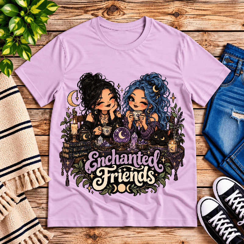 Enchanted Friends Premium T-Shirt in lilac, flat lay