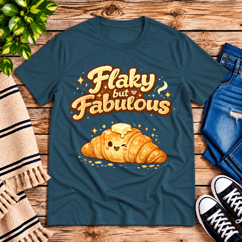 Flaky But Fabulous Premium T-Shirt in deep teal, flat lay