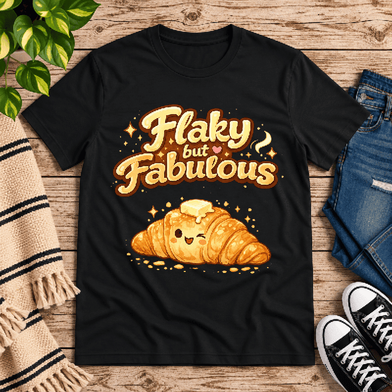 Flaky But Fabulous Premium T-Shirt in vintage black, flat lay