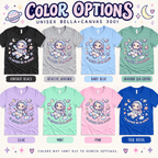 Floating In Space Premium T-Shirt color chart: Athletic Heather, Baby Blue, Heather Sea Green, Lilac, Mint, Pink, True Royal, Vintage Black