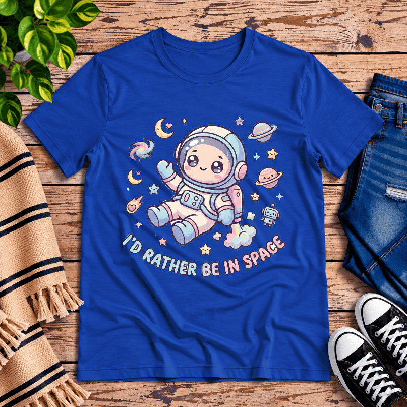 Floating In Space Premium T-Shirt in true royal blue, flat lay