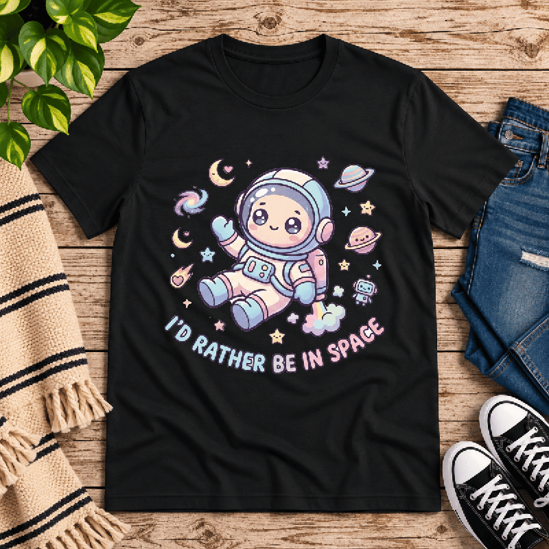 Floating In Space Premium T-Shirt in vintage black, flat lay