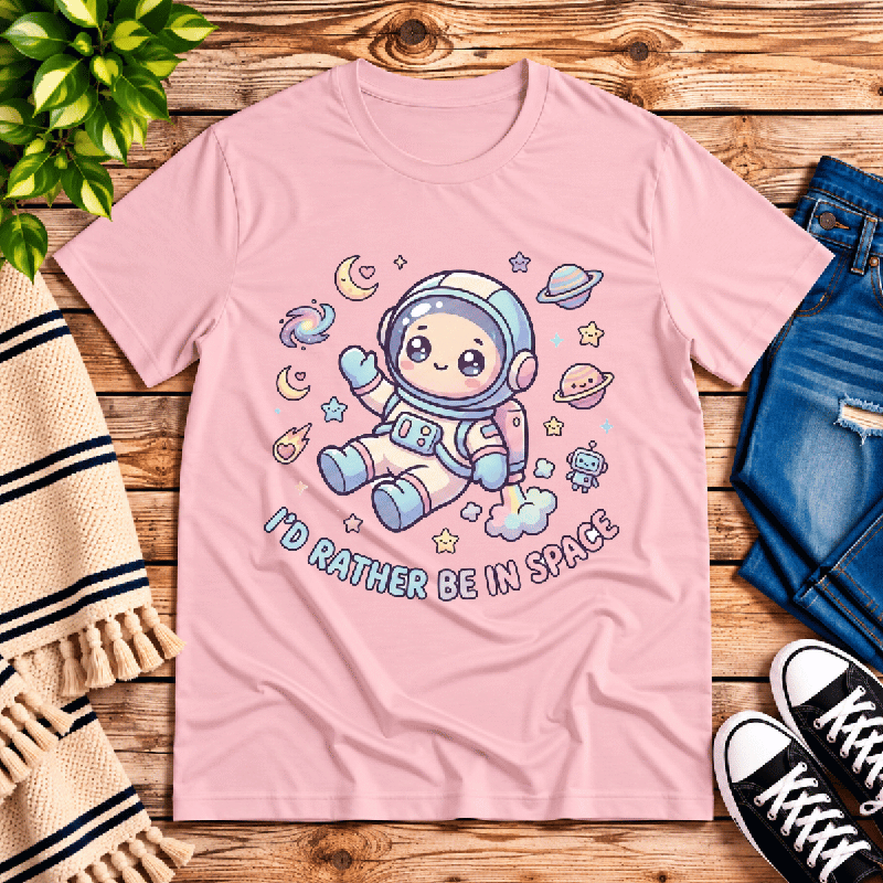 Floating In Space Premium T-Shirt in pink, flat lay