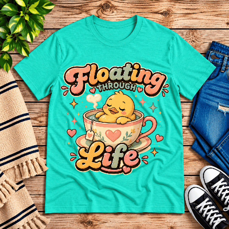 Floating Through Life Premium T-Shirt in heather sea green, flat lay