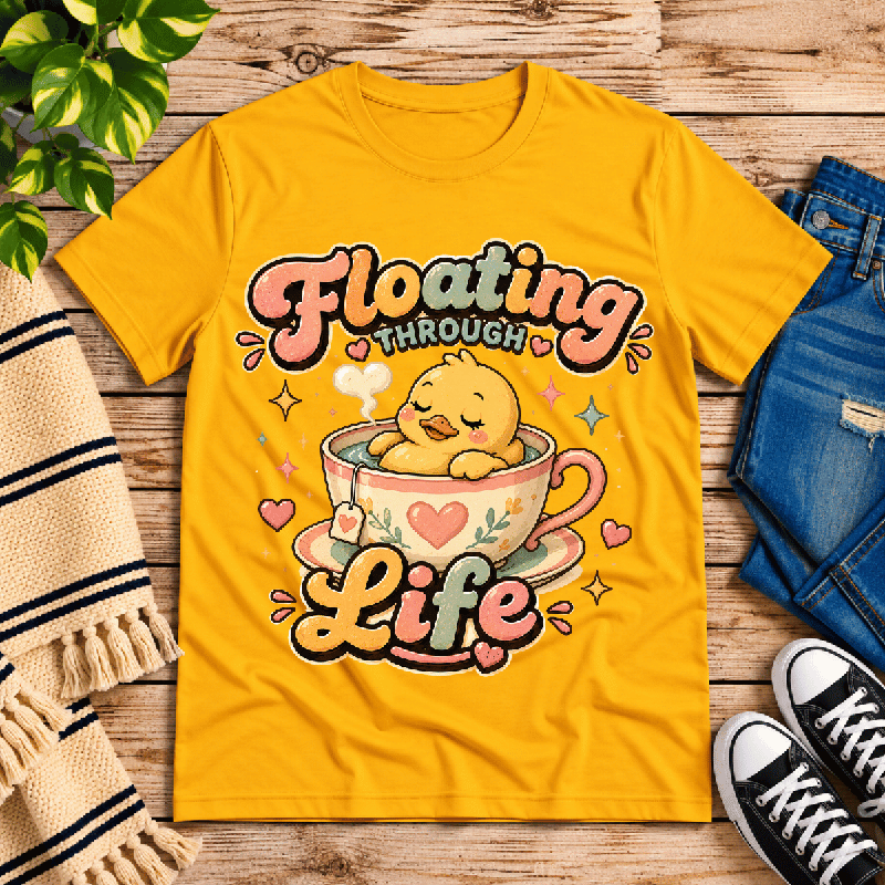 Floating Through Life Premium T-Shirt in gold, flat lay