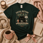Social Battery Dead introvert graphic t-shirt in Forest Green.