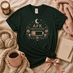 AFK introvert graphic t-shirt cozy flat lay in forest green.