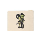 Frankie & Frannie Accessory Pouch in natural canvas, flat product photo, alternate angle of the chibi Frankenstein couple graphic