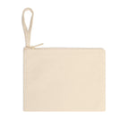 Frankie & Frannie Accessory Pouch in natural canvas, flat product photo of the plain reverse side with zipper and wrist strap
