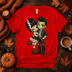 Frankie & Frannie Premium T-Shirt in red, flat lay with fall props