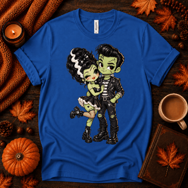 Frankie & Frannie Premium T-Shirt in true royal blue, flat lay with fall props