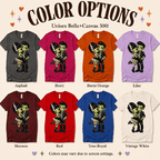 Frankie & Frannie Premium T-Shirt color chart: Asphalt, Berry, Burnt Orange, Lilac, Maroon, Red, True Royal, Vintage White