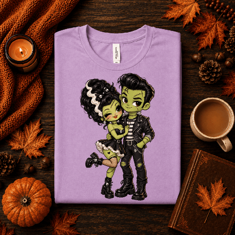 Frankie & Frannie Premium T-Shirt in lilac, folded close-up with fall props