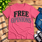 Free Opinions Premium T-Shirt in charity pink, flat lay