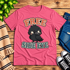 Free Side Eye Premium T-Shirt in charity pink, flat lay