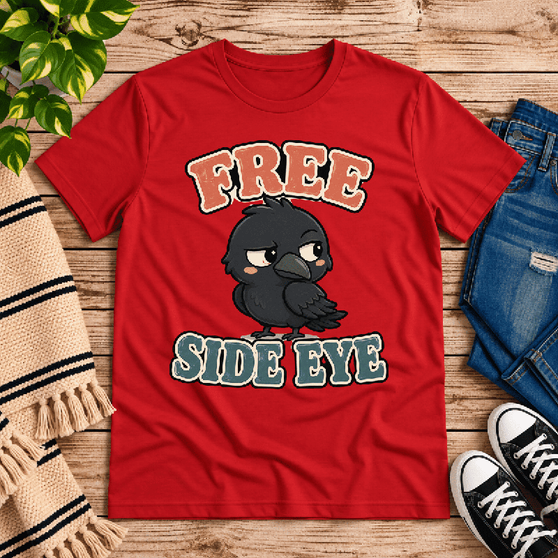 Free Side Eye Premium T-Shirt in red, flat lay