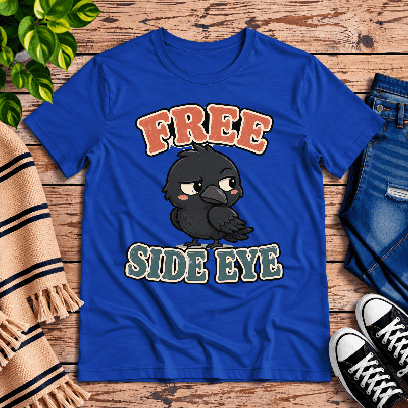 Free Side Eye Premium T-Shirt in true royal blue, flat lay