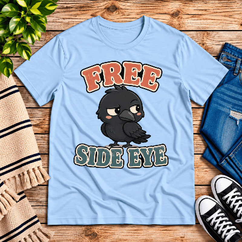 Free Side Eye Premium T-Shirt in baby blue, flat lay