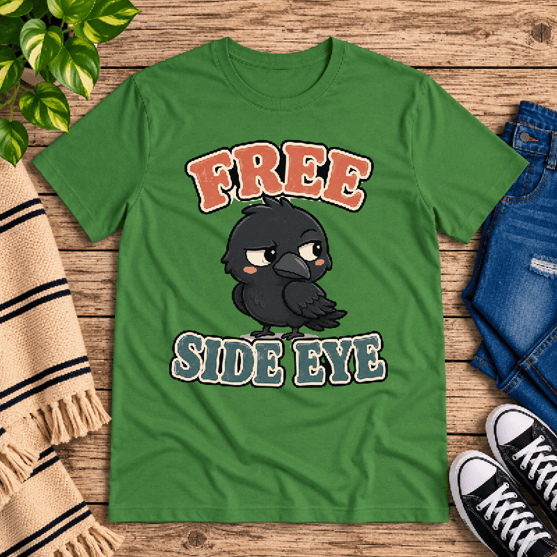 Free Side Eye Premium T-Shirt in leaf green, flat lay